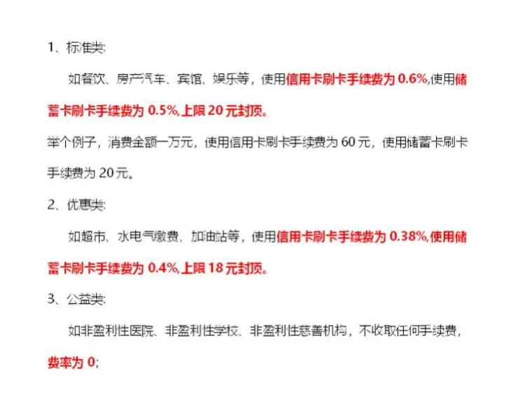 POS机刷卡标准费率